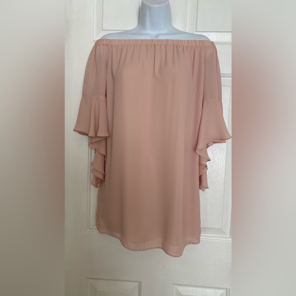 Krisa  Dusty Rose Off the shoulder ruffle sleeves  mini dress